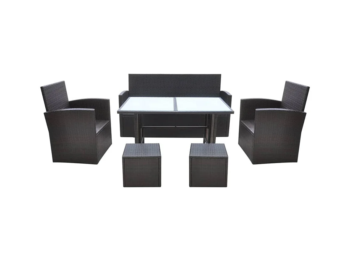 Marie-Lorraine  6-delige Tuinset met kussens poly rattan bruin