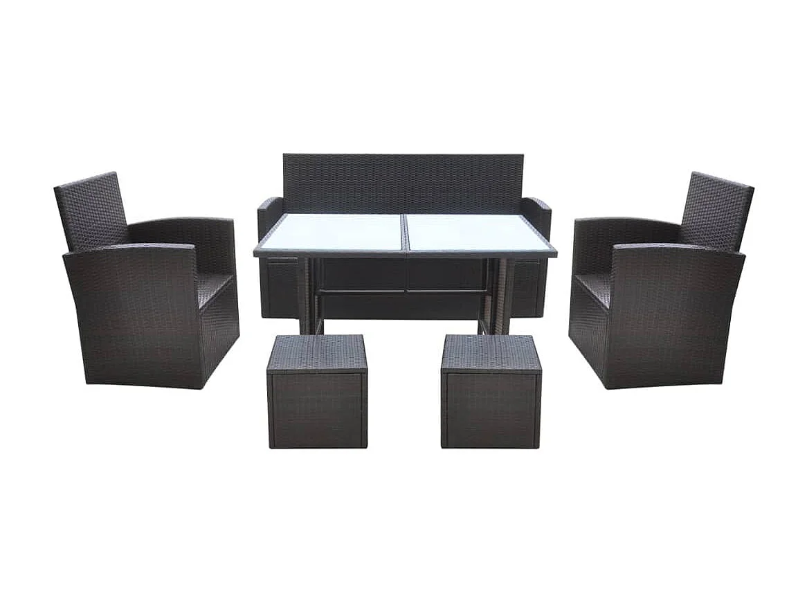 Marie-Lorraine  Ensemble à manger d'extérieur avec coussins 6pcs Résine tressée