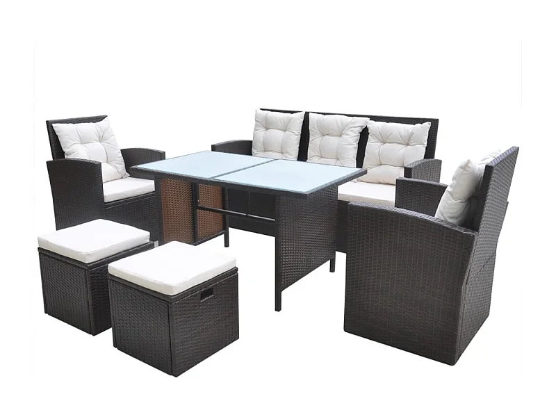 Marie-Lorraine  Ensemble à manger d'extérieur avec coussins 6pcs Résine tressée