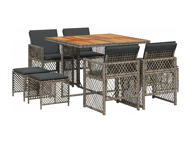 Lubbeek  Ensemble à manger de jardin 9 pcs coussins gris résine tressée