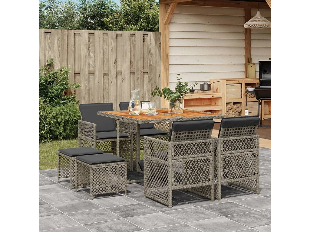 Lubbeek  Ensemble à manger de jardin 9 pcs coussins gris résine tressée