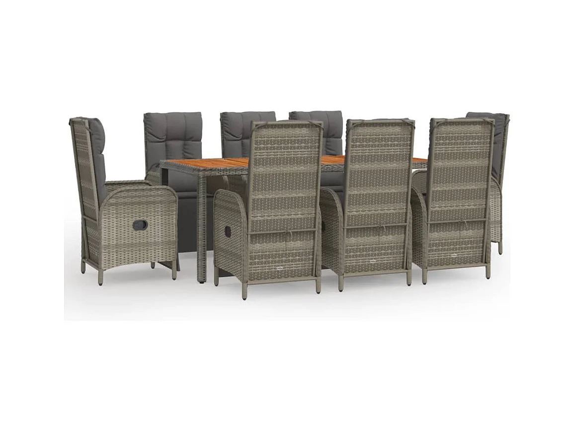 Addison  Ensemble à manger de jardin 9 pcs coussins gris résine tressée