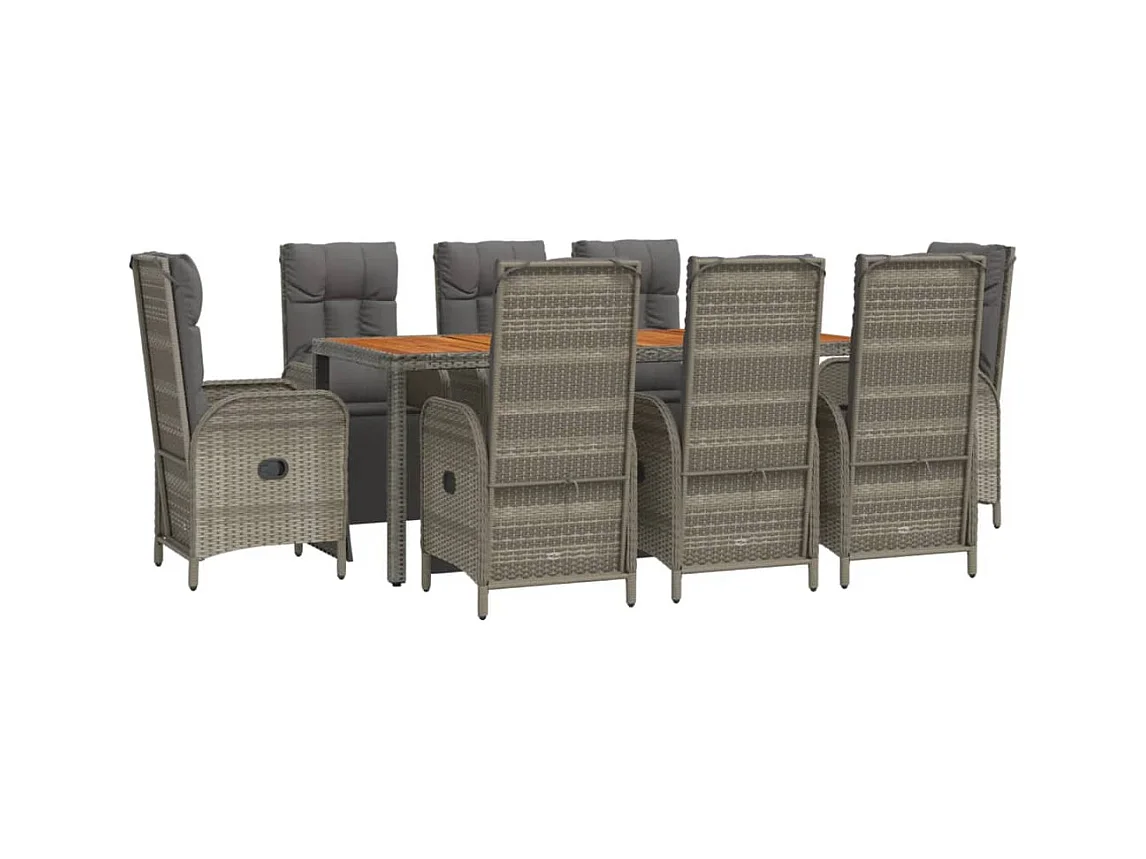 Addison  Ensemble à manger de jardin 9 pcs coussins gris résine tressée