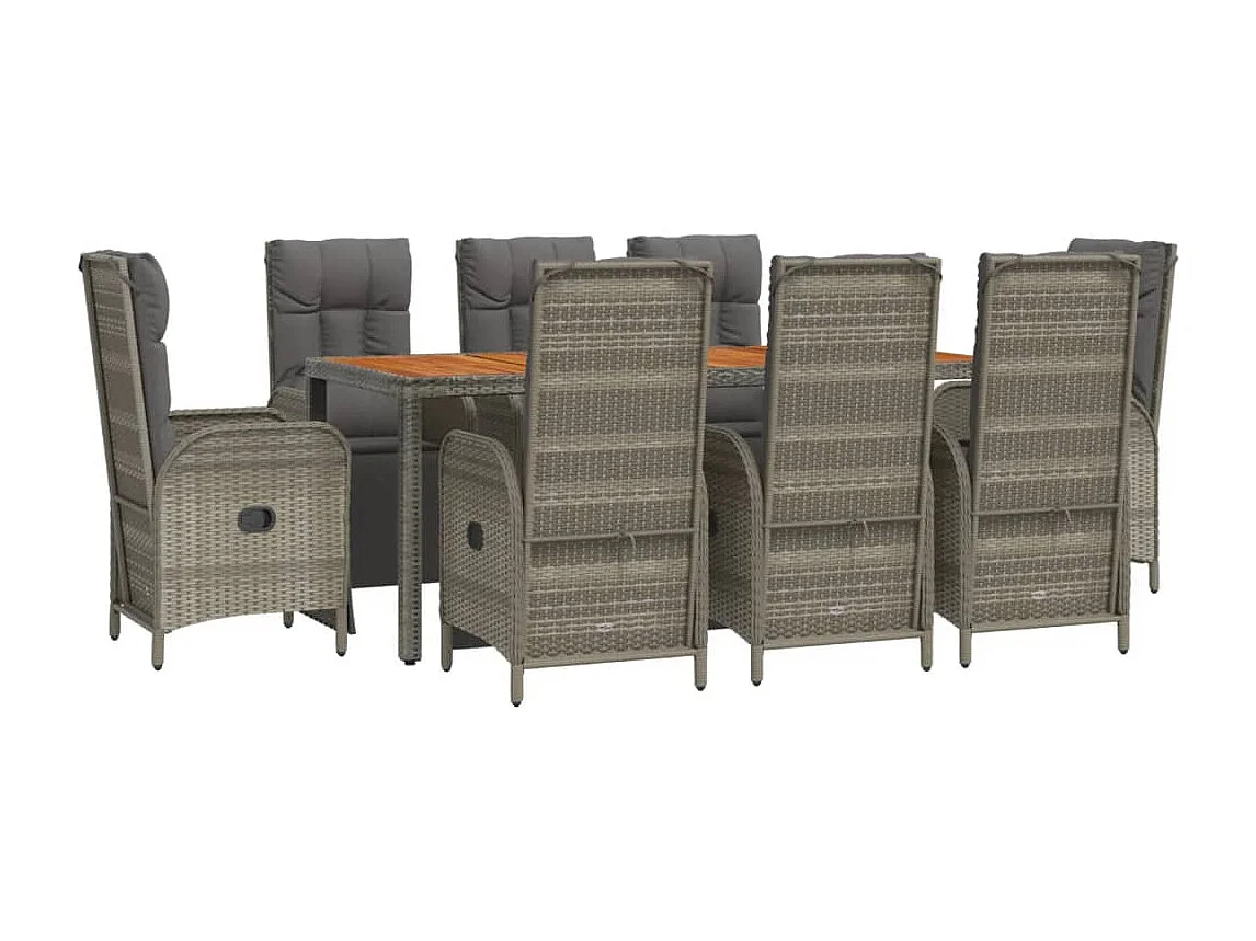 Addison  Ensemble à manger de jardin 9 pcs coussins gris résine tressée