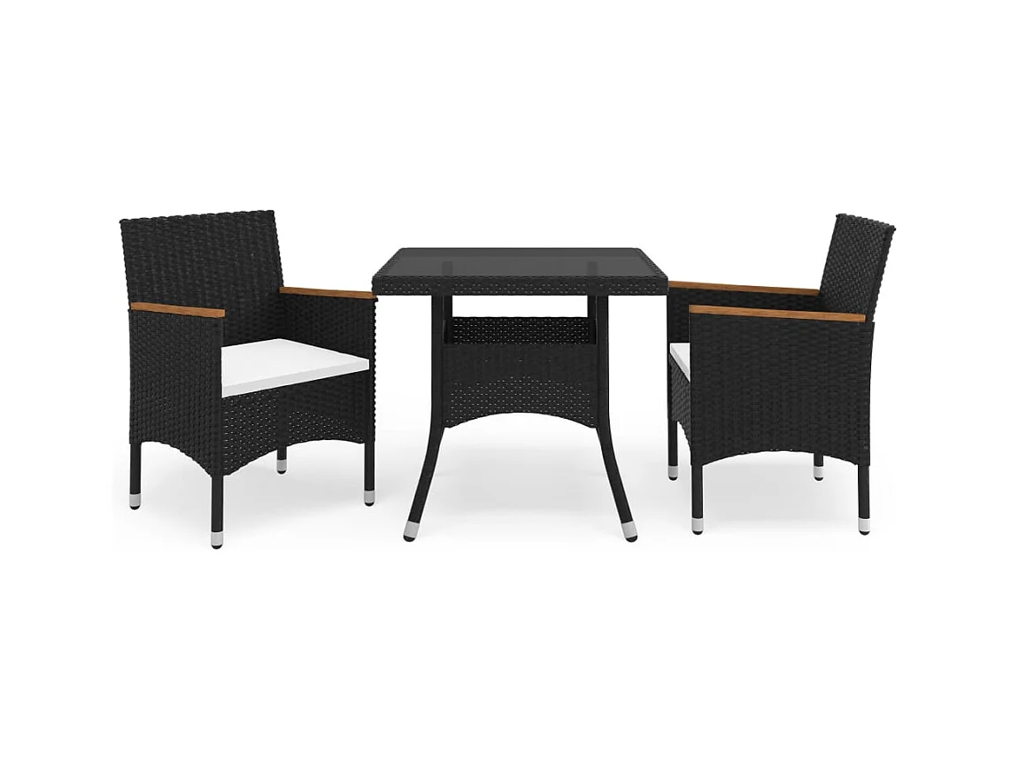 Løgumkloster  Ensemble à manger de jardin 3 pcs Noir Résine tressée et acacia