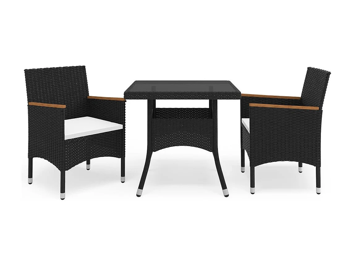 Løgumkloster  Ensemble à manger de jardin 3 pcs Noir Résine tressée et acacia