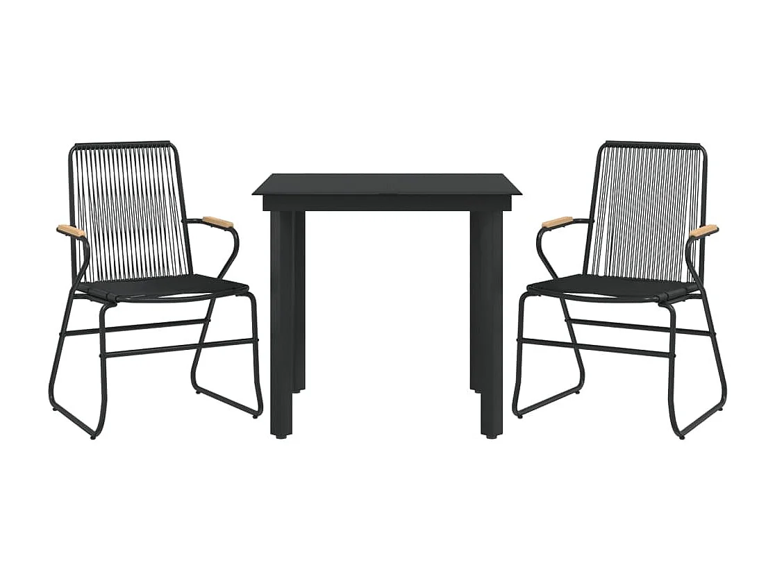Claudine  Ensemble à manger de jardin 3 pcs noir rotin PVC