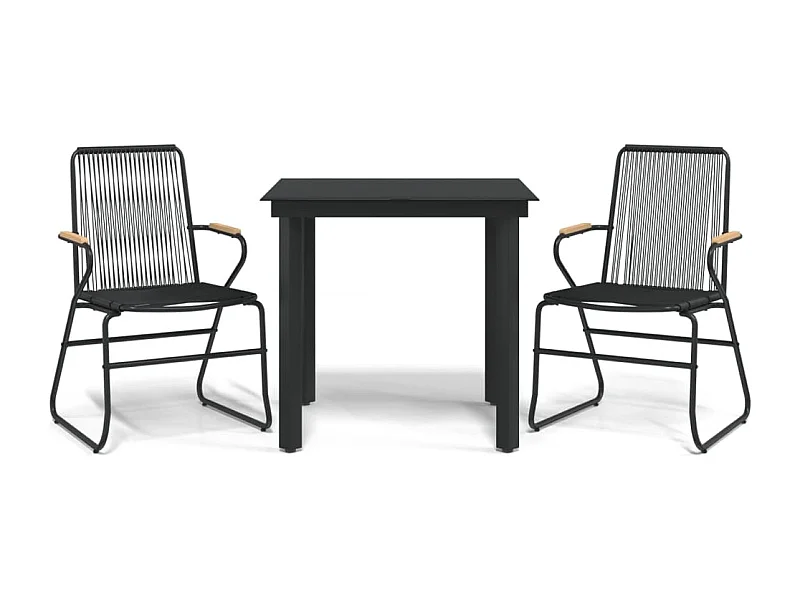 Claudine  Ensemble à manger de jardin 3 pcs noir rotin PVC
