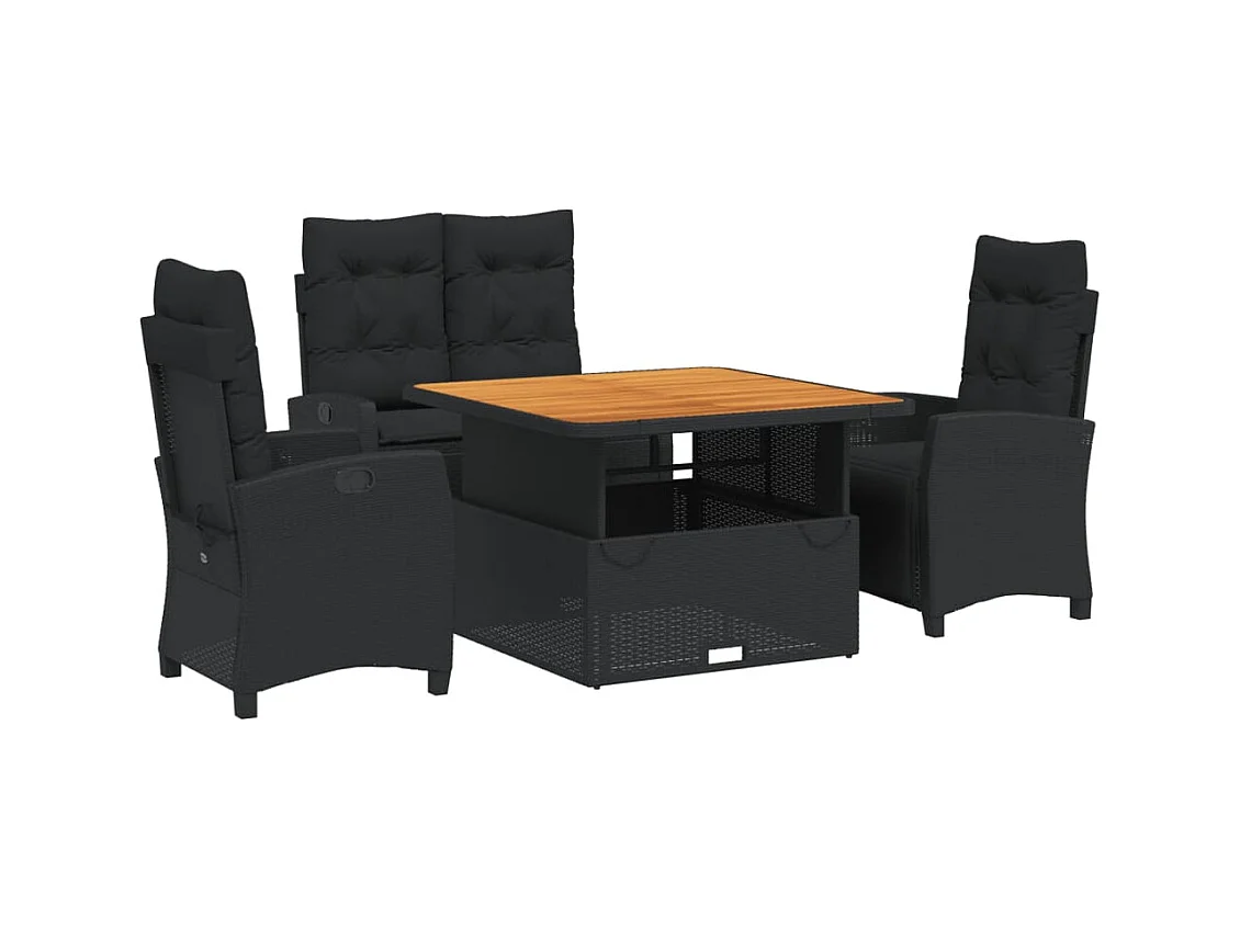 Isyra  Juego comedor jardín 4 piezas con cojines ratán sintético negro