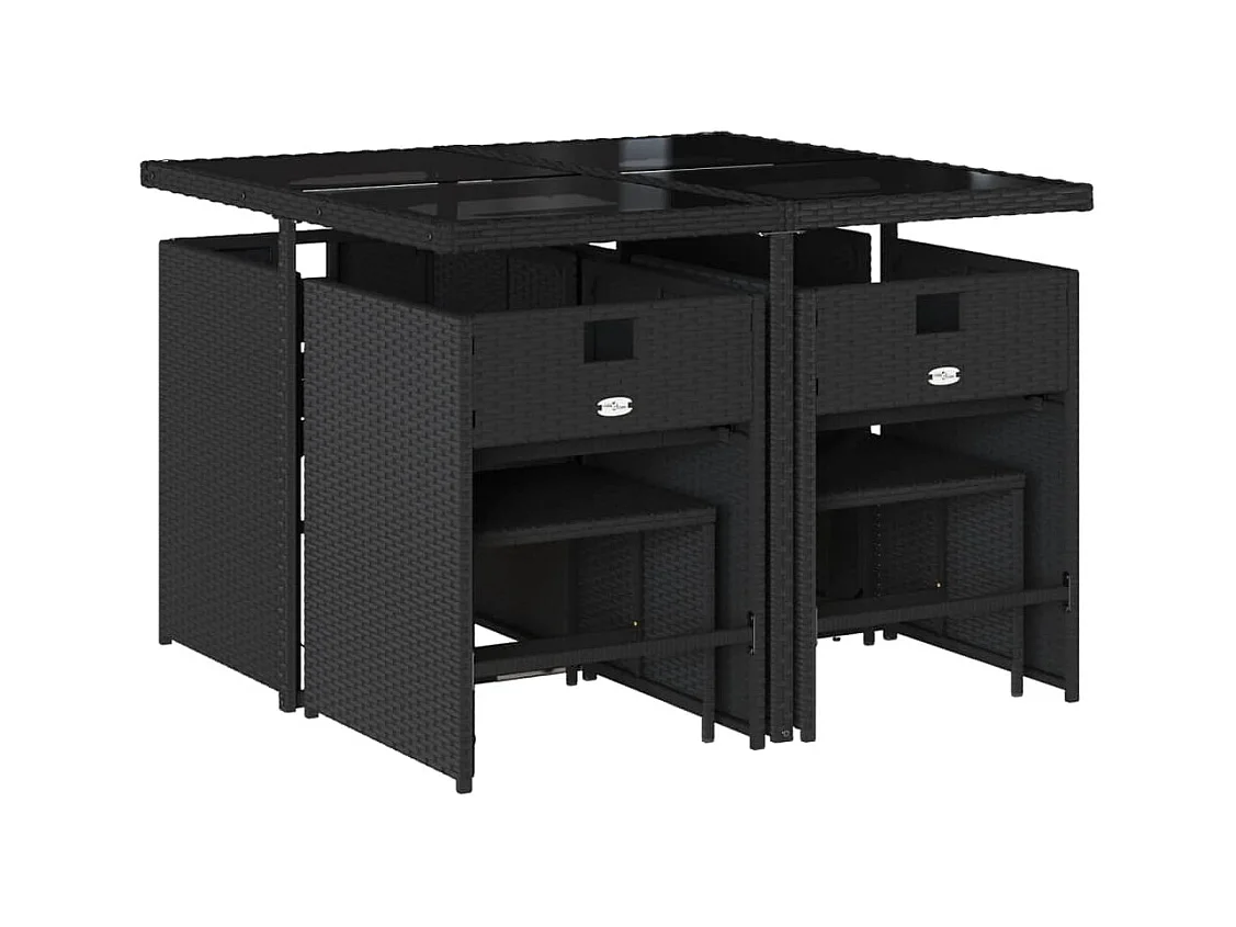 Zenn  Set de comedor de jardín 9 pzas y cojines ratán sintético negro