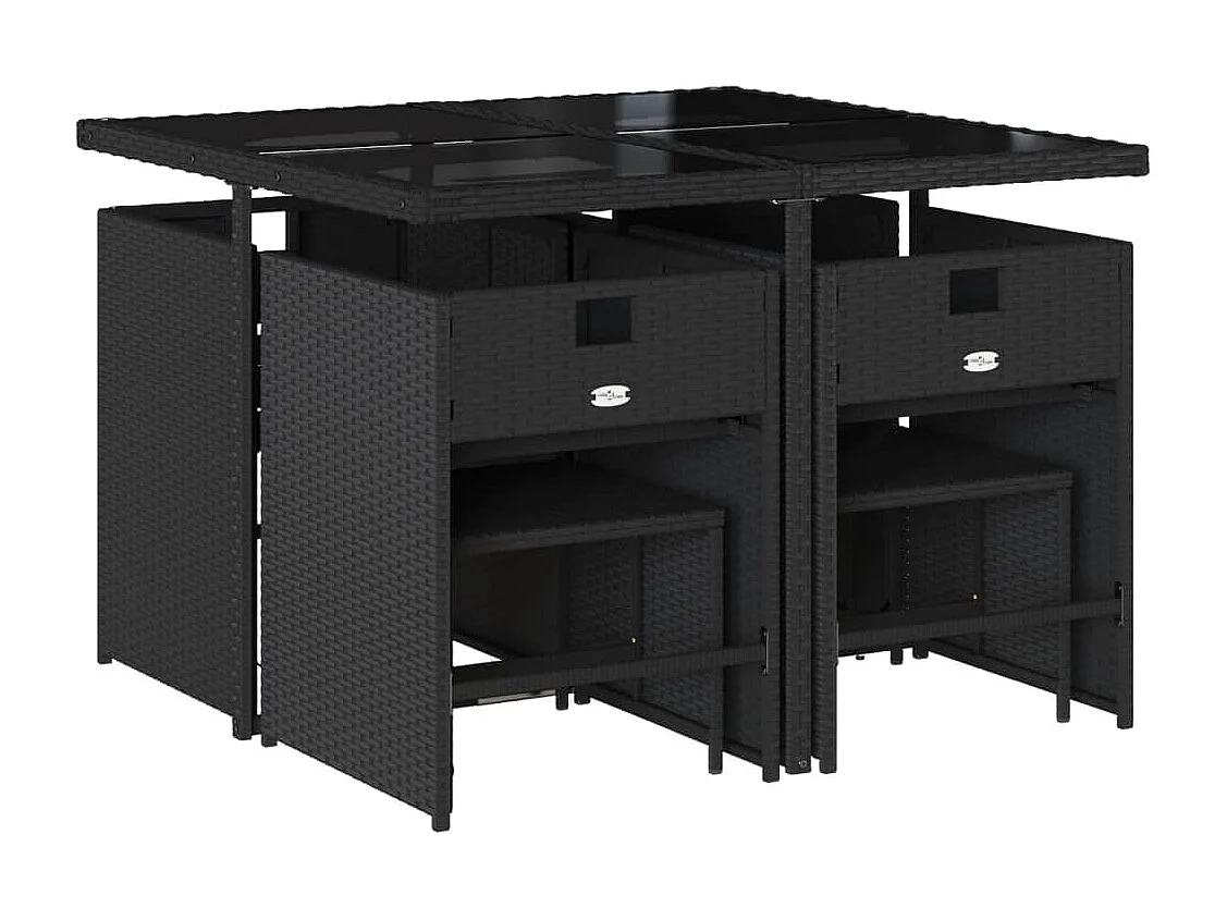 Zenn  Set de comedor de jardín 9 pzas y cojines ratán sintético negro