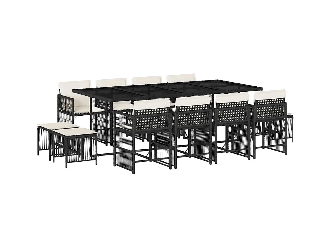 Laura Lucía  Ensemble à manger de jardin 13 pcs coussins noir résine tressée