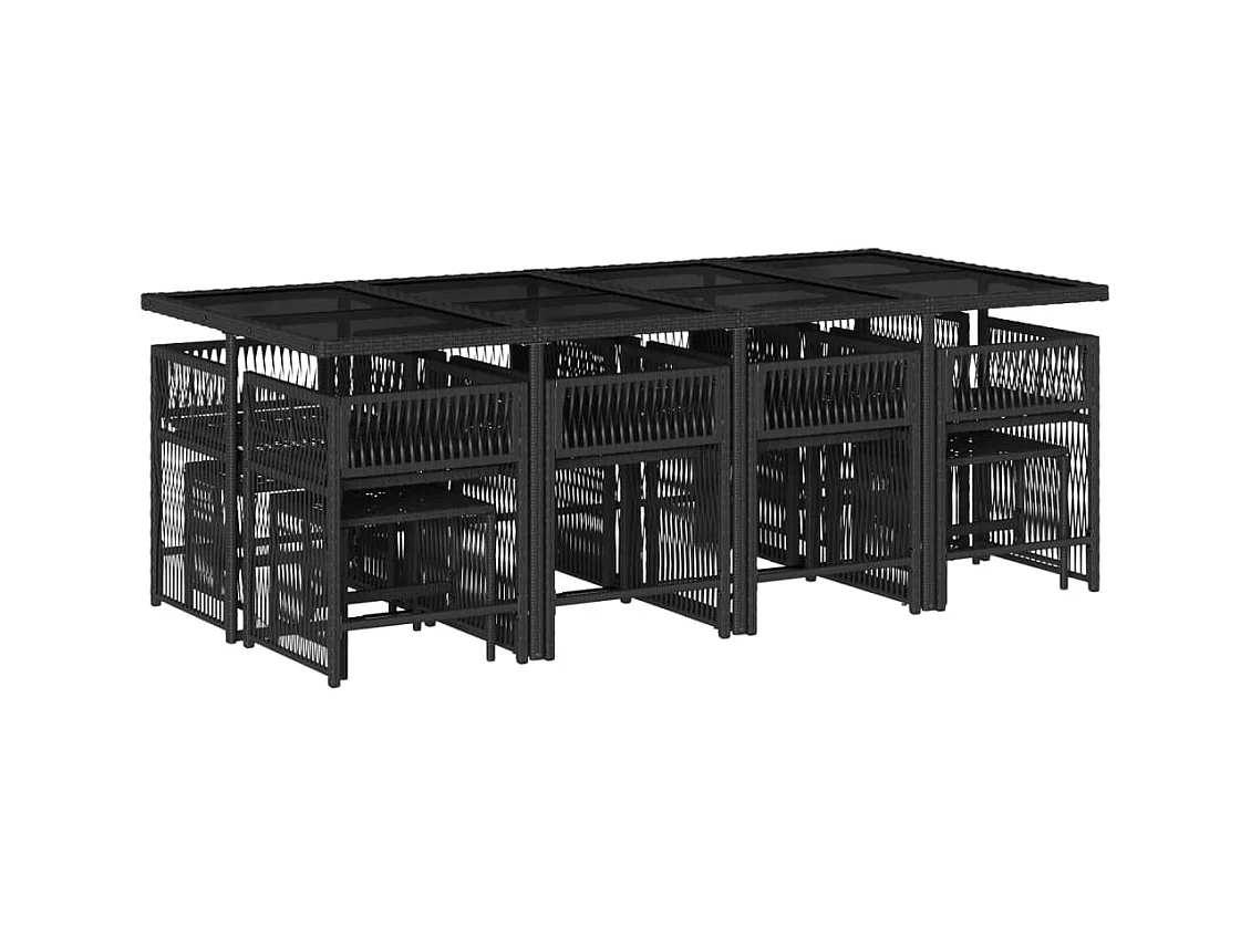 Laura Lucía  Ensemble à manger de jardin 13 pcs coussins noir résine tressée