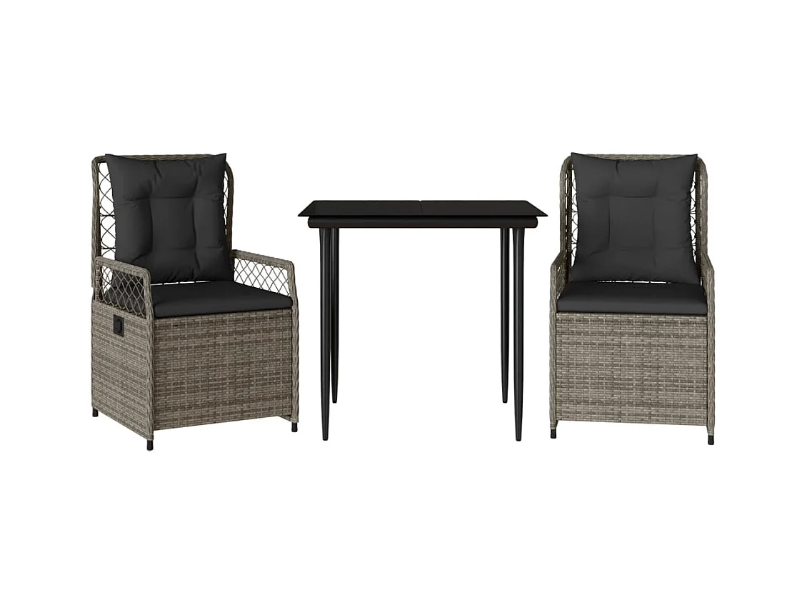 Zalan  Ensemble à manger de jardin 3 pcs coussins gris résine tressée