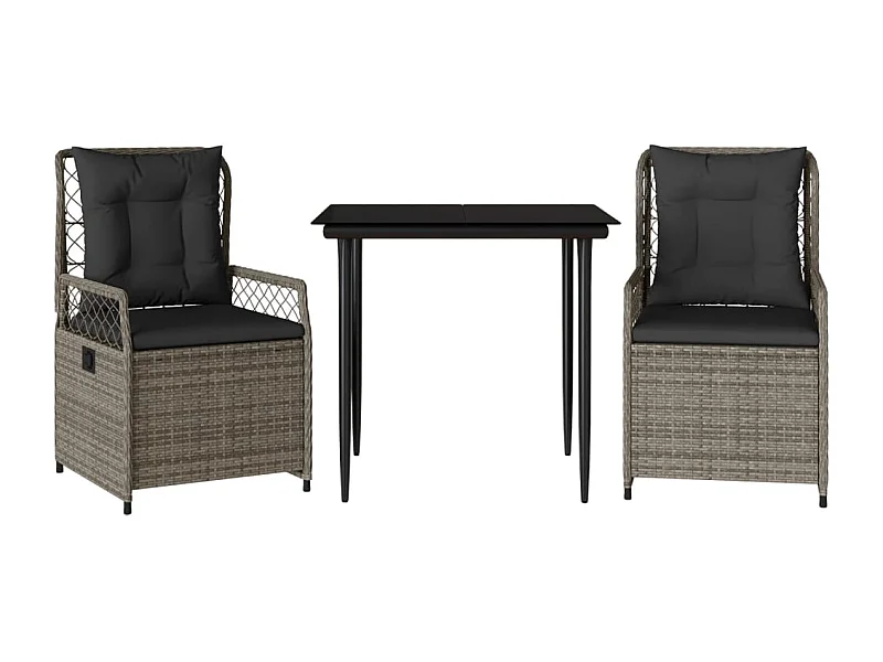 Zalan  Set comedor de jardín 3 piezas con cojines ratán sintético gris