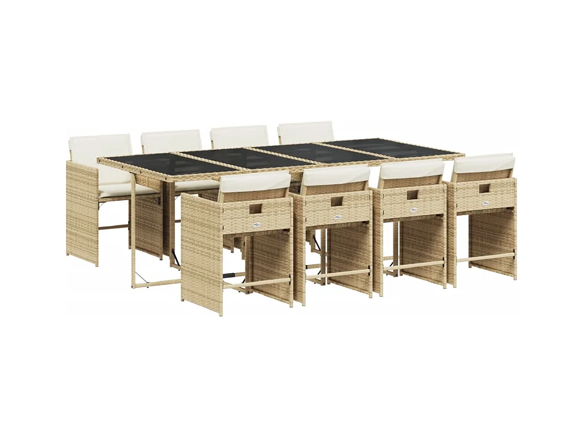 Zele  Ensemble à manger de jardin et coussins 9 pcs beige Poly rotin
