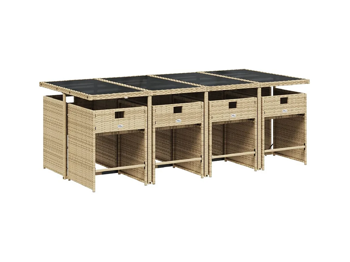 Zele  Ensemble à manger de jardin et coussins 9 pcs beige Poly rotin