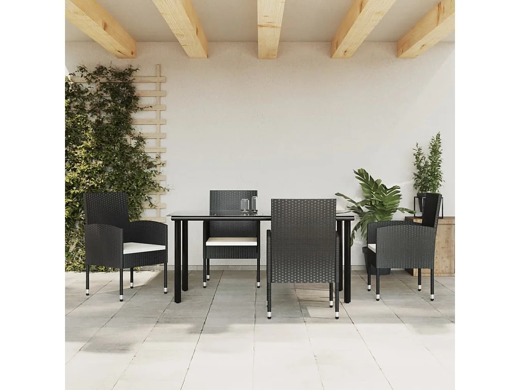 Raimondo Angelo  5-delige Tuinset poly rattan en staal zwart