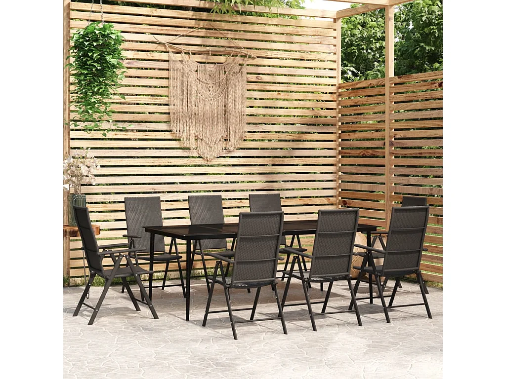 Jarlik  Ensemble à manger de jardin 9 pcs Noir