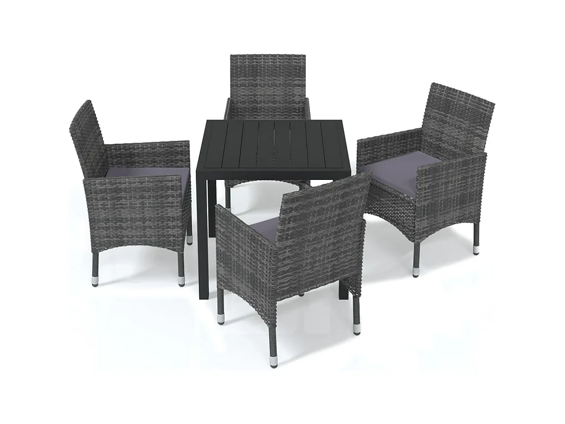 Kelly  Ensemble à manger de jardin coussins 5pcs Résine tressée Gris
