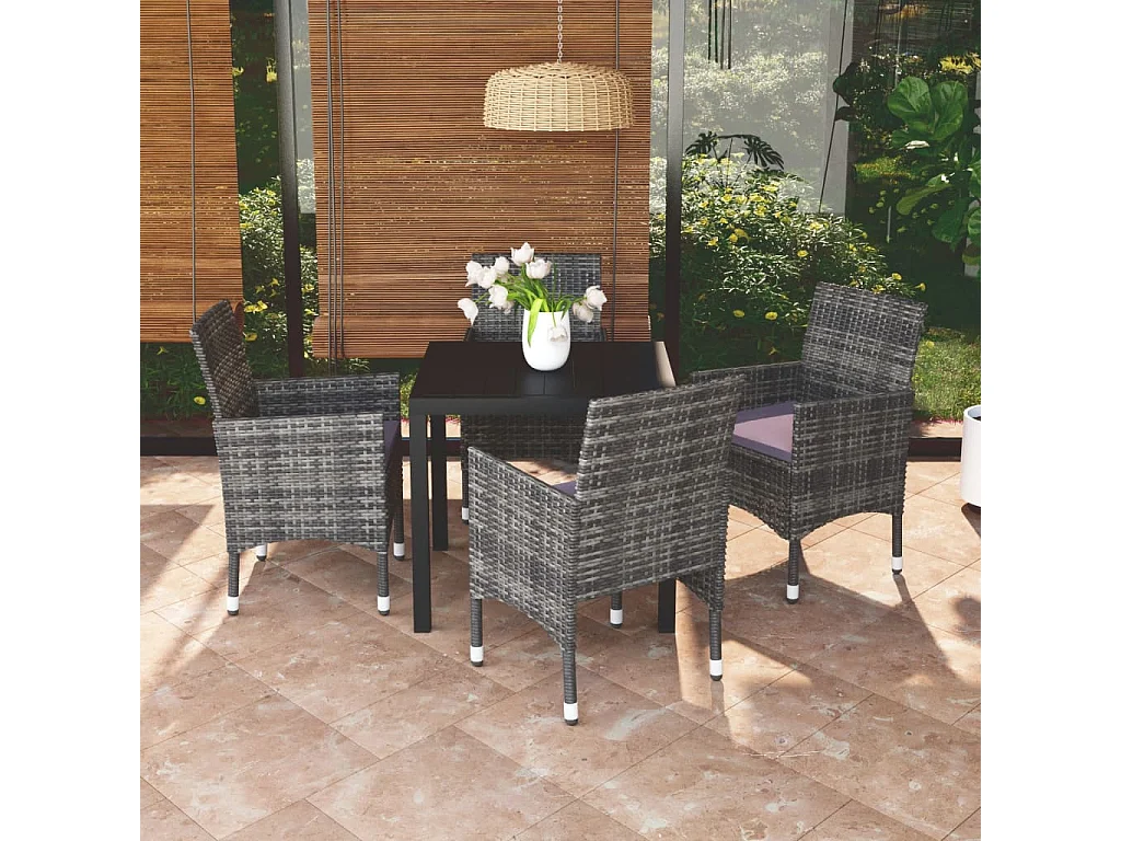 Kelly  Ensemble à manger de jardin coussins 5pcs Résine tressée Gris
