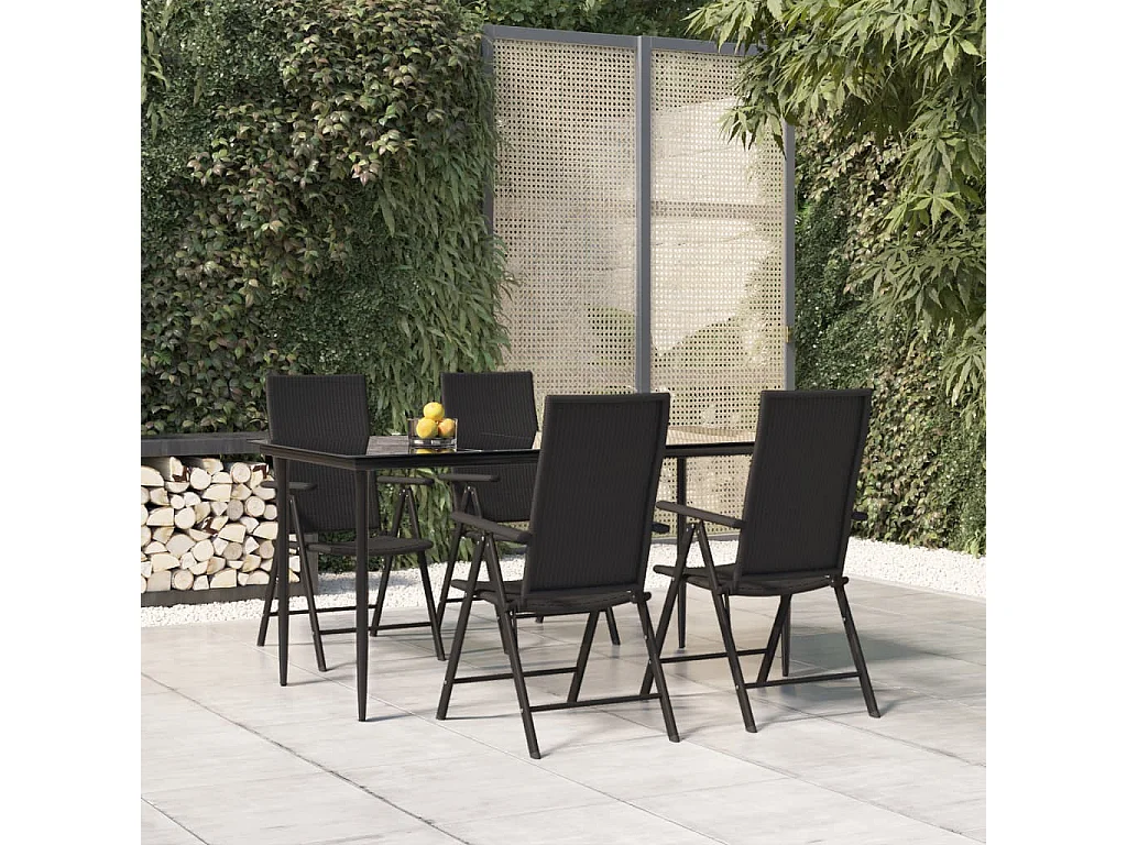 Jarlik  Ensemble à manger de jardin 5 pcs Noir Résine tressée