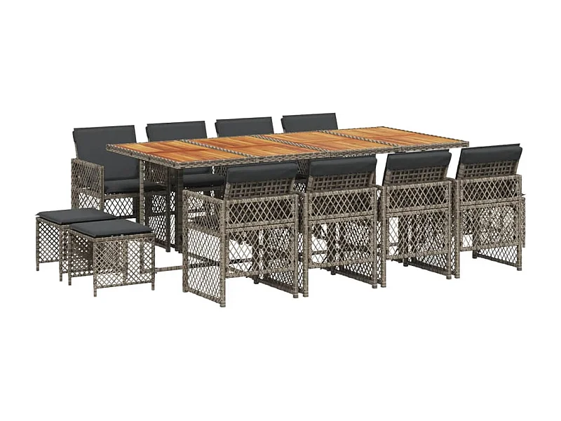 Lubbeek  Ensemble à manger de jardin coussins 13 pcs gris résine tressée