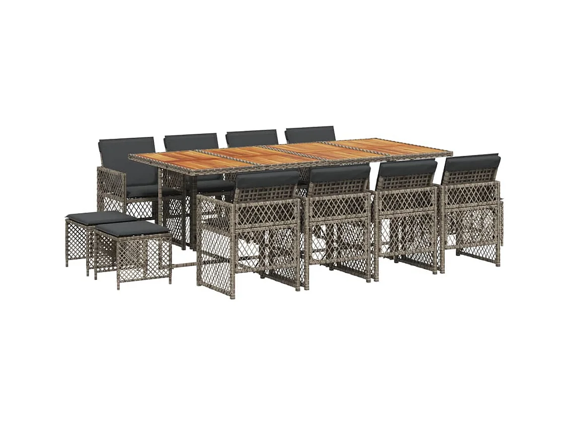 Lubbeek  Ensemble à manger de jardin coussins 13 pcs gris résine tressée