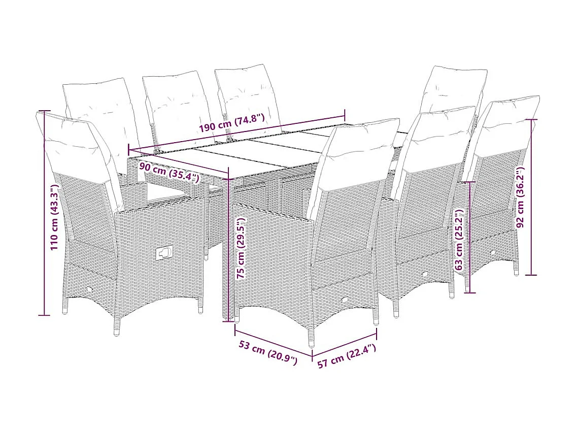 Carlisle  9-delige Tuinset poly rattan zwart