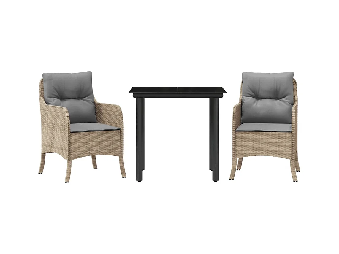 Denison  Ensemble à manger de jardin et coussins 3 pcs Beige poly rotin