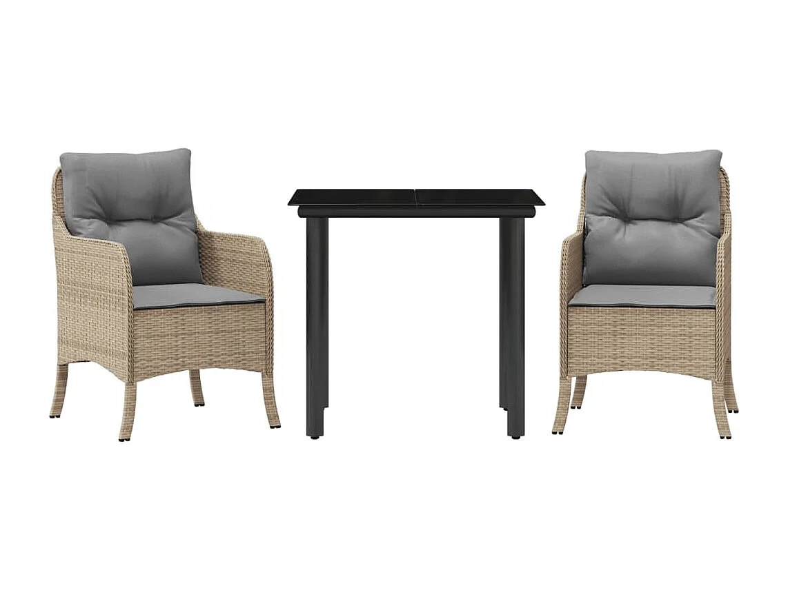 Denison  3-delige Tuinset met kussens poly rattan beige