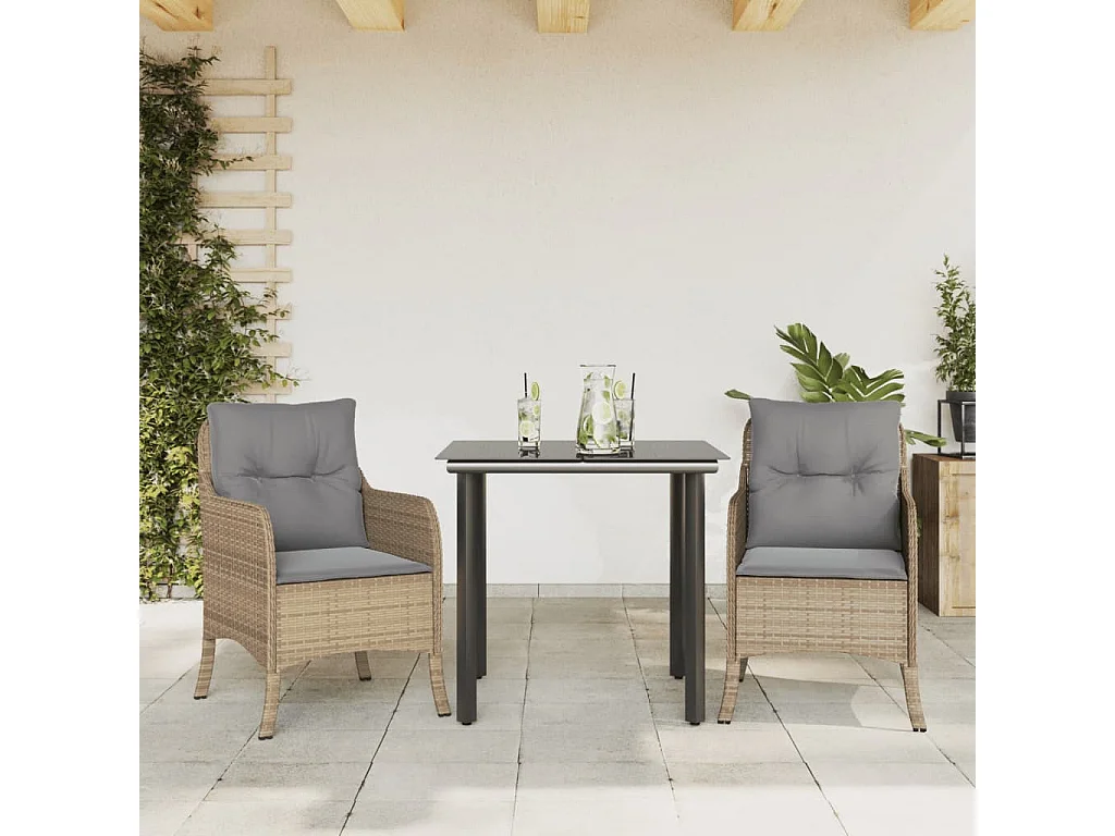 Denison  3-delige Tuinset met kussens poly rattan beige