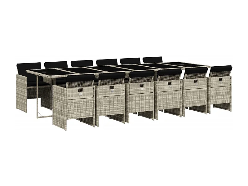 Jesse  Ensemble à manger de jardin et coussins 13 pcs gris clair rotin