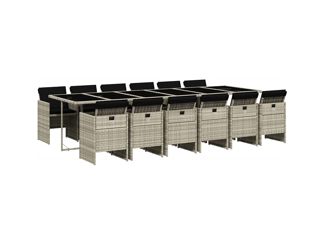 Jesse  Ensemble à manger de jardin et coussins 13 pcs gris clair rotin