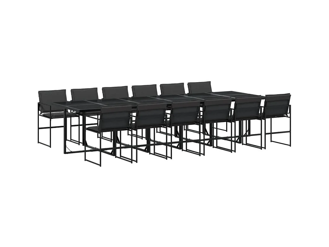 Francis  Ensemble à manger de jardin avec coussins 13 pcs noir textilène