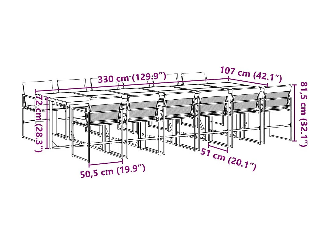 Francis  Ensemble à manger de jardin avec coussins 13 pcs noir textilène