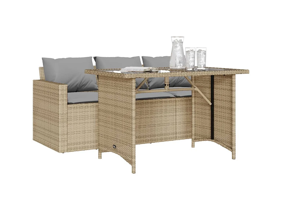 Jornar  2-delige Tuinset met kussens poly rattan beige