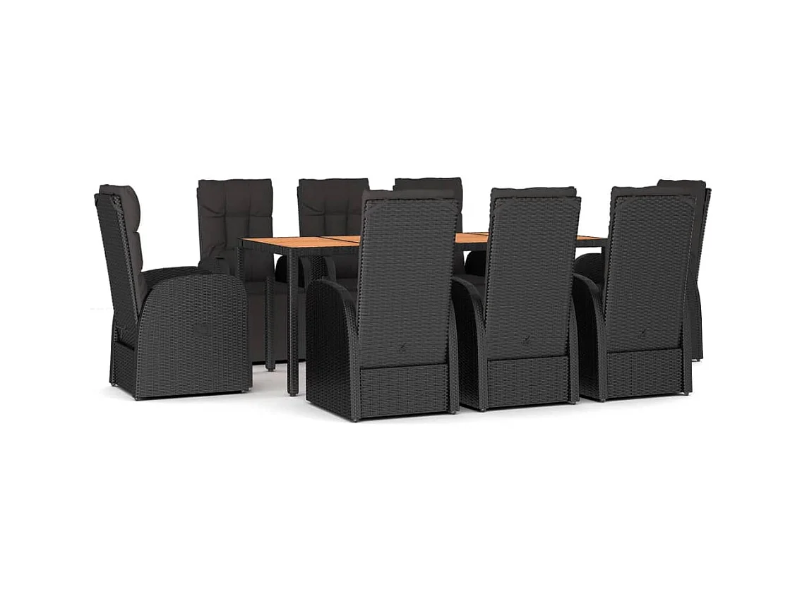 Garden Furniture -  Ensemble à manger de jardin 9 pcs Noir Poly rotin et acacia