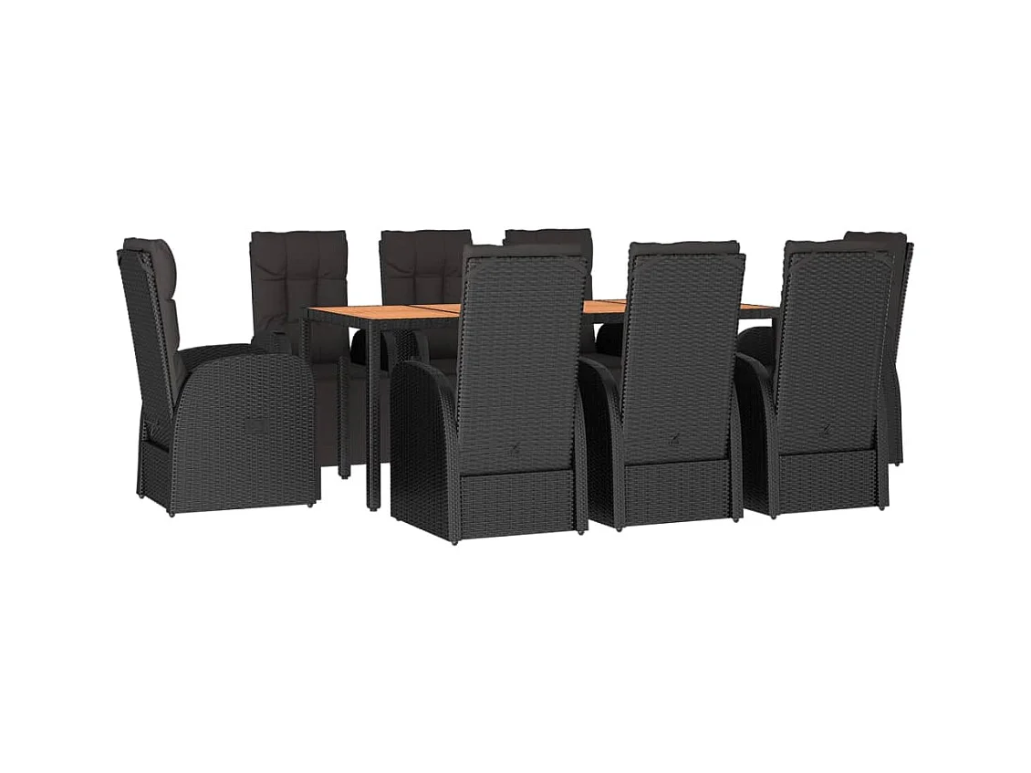 Garden Furniture -  Ensemble à manger de jardin 9 pcs Noir Poly rotin et acacia