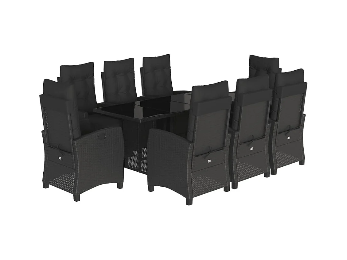 Igmar  Ensemble à manger de jardin 9pcs coussins noir résine tressée