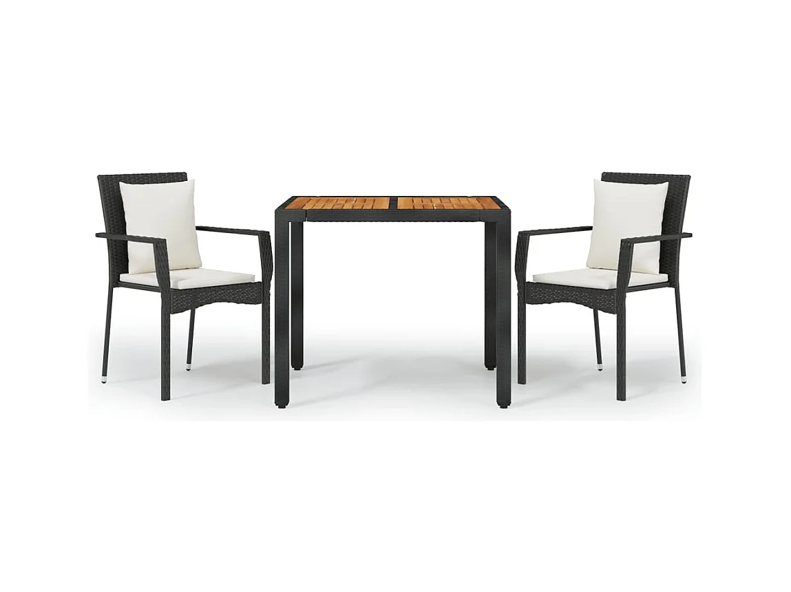 Van Buren  Set comedor de jardín 3 pzas con cojines ratán sintético negro