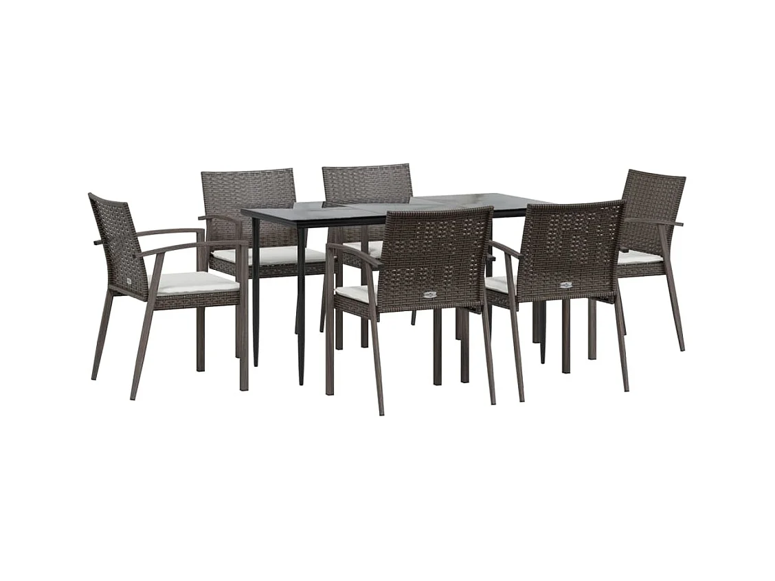 Bucyrus  Ensemble à manger de jardin 7 pcs coussins résine tressée acier