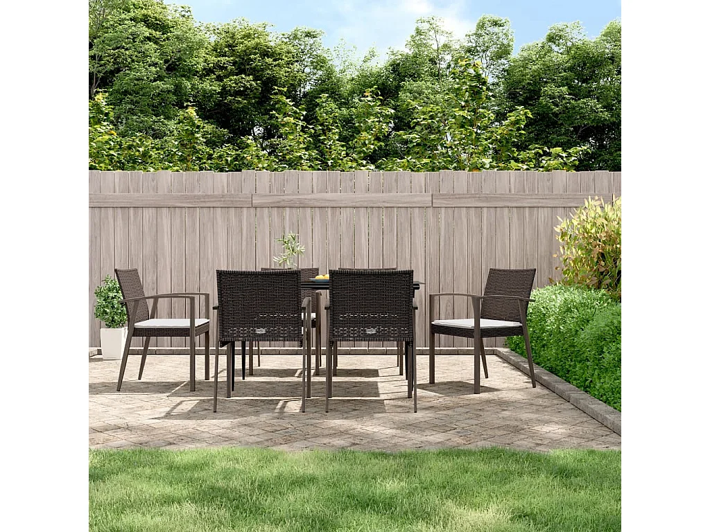 Bucyrus  Ensemble à manger de jardin 7 pcs coussins résine tressée acier