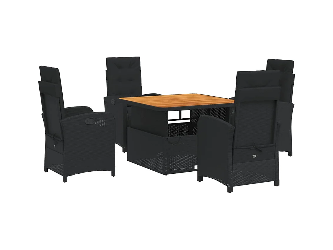 Abington  Ensemble à manger de jardin coussins 5pcs Noir Résine tressée