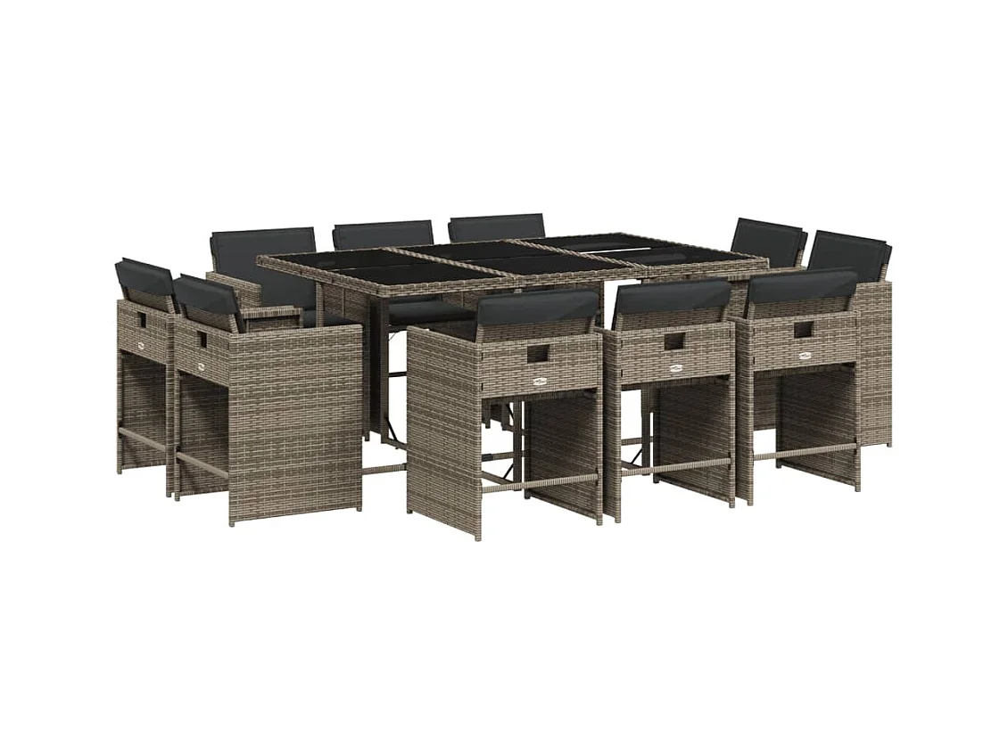 An Daingean  Ensemble à manger de jardin 11pcs avec coussins gris poly rotin