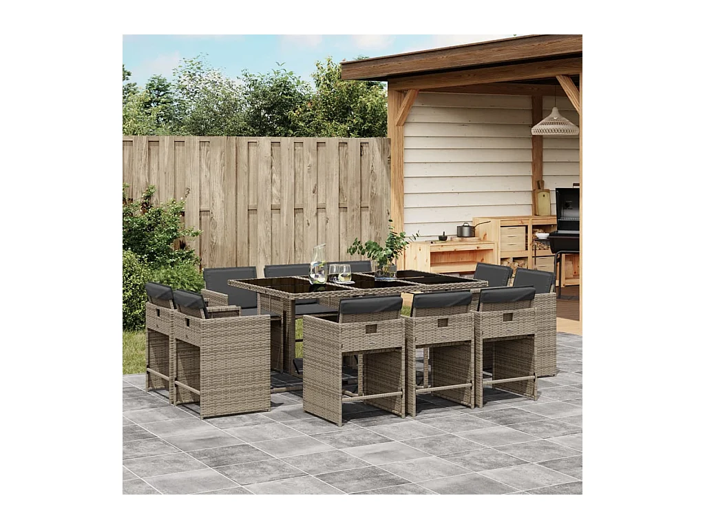 An Daingean  Ensemble à manger de jardin 11pcs avec coussins gris poly rotin