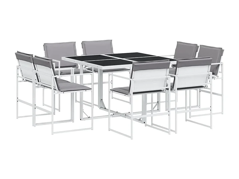 Vyra  Ensemble à manger de jardin avec coussins 9 pcs blanc textilène