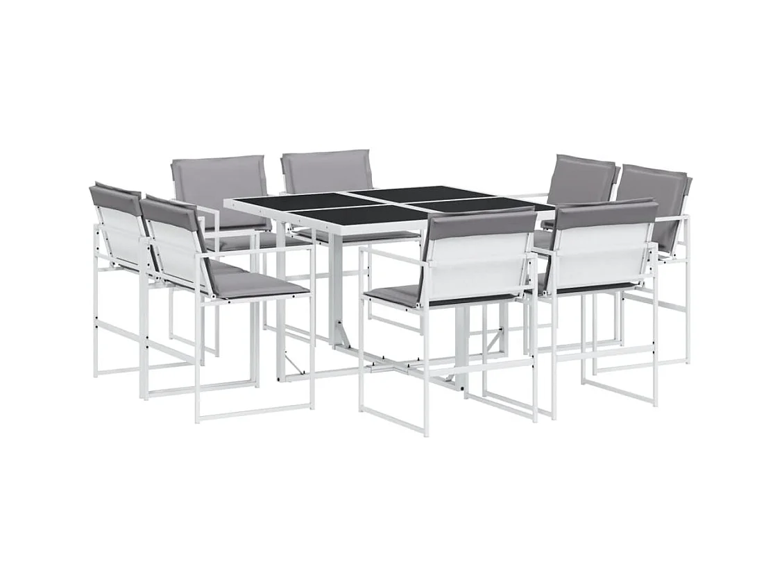 Vyra  Ensemble à manger de jardin avec coussins 9 pcs blanc textilène