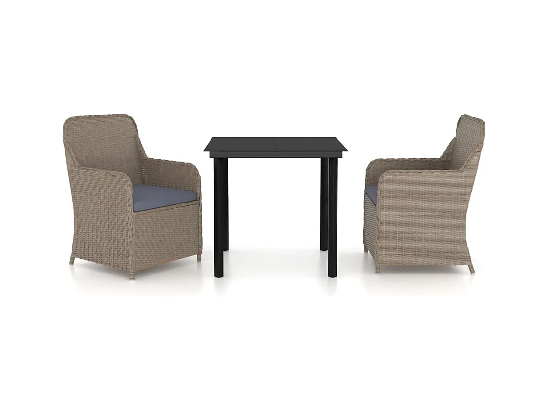 Bergeijk  Ensemble à manger de jardin avec coussins 3 pcs marron