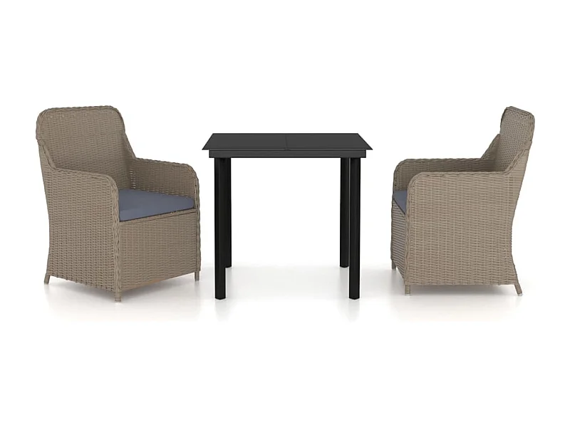 Bergeijk  Ensemble à manger de jardin avec coussins 3 pcs marron